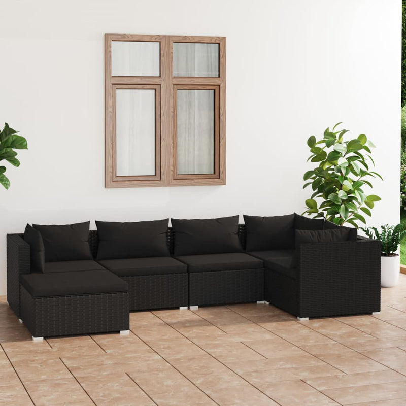 6 Piece Garden Lounge Set with Cushions Poly Rattan Black Payday Deals