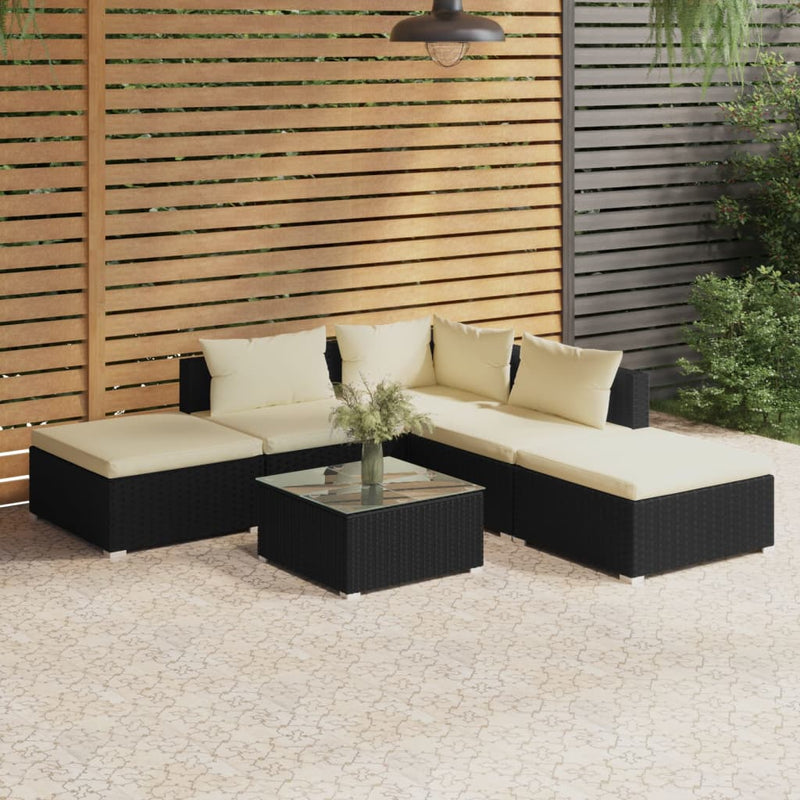 6 Piece Garden Lounge Set with Cushions Poly Rattan Black Payday Deals