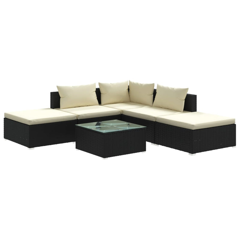 6 Piece Garden Lounge Set with Cushions Poly Rattan Black Payday Deals