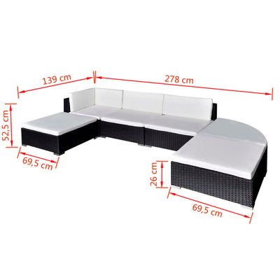 6 Piece Garden Lounge Set with Cushions Poly Rattan Black Payday Deals
