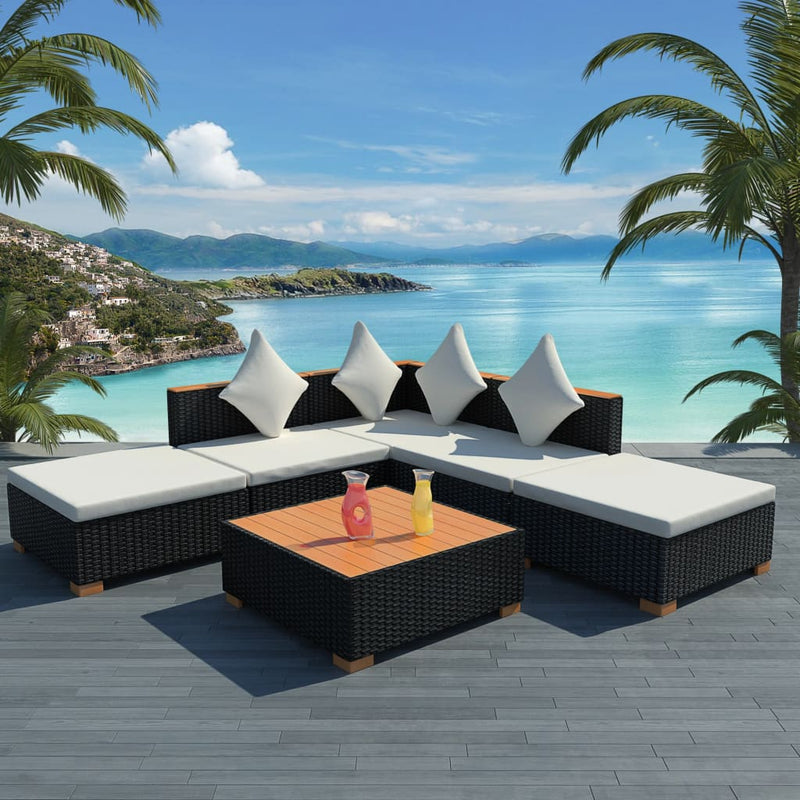 6 Piece Garden Lounge Set with Cushions Poly Rattan Black Payday Deals