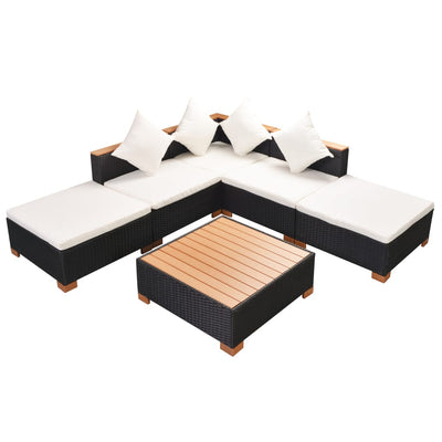 6 Piece Garden Lounge Set with Cushions Poly Rattan Black Payday Deals