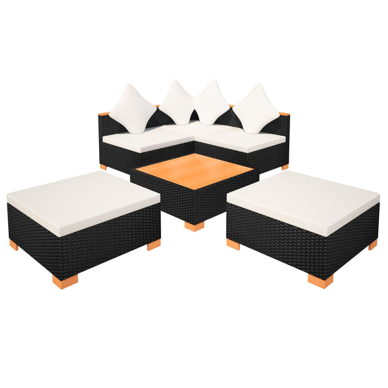 6 Piece Garden Lounge Set with Cushions Poly Rattan Black Payday Deals