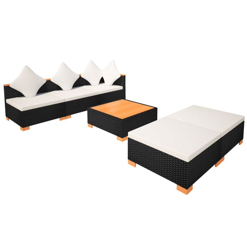 6 Piece Garden Lounge Set with Cushions Poly Rattan Black Payday Deals