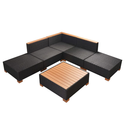 6 Piece Garden Lounge Set with Cushions Poly Rattan Black Payday Deals