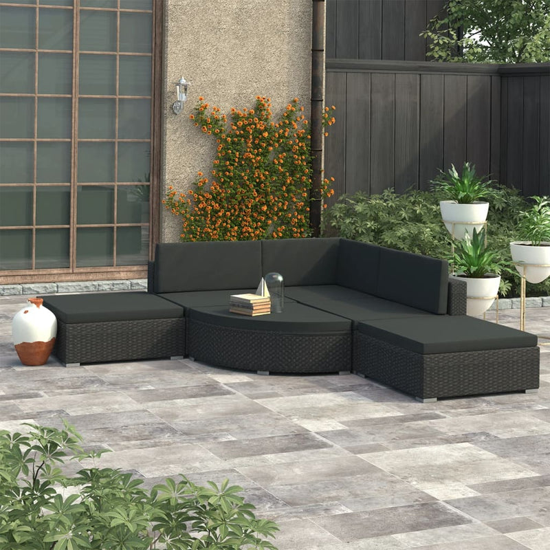 6 Piece Garden Lounge Set with Cushions Poly Rattan Black Payday Deals