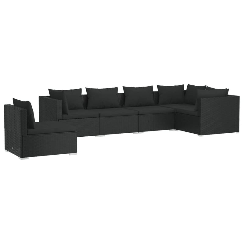 6 Piece Garden Lounge Set with Cushions Poly Rattan Black Payday Deals