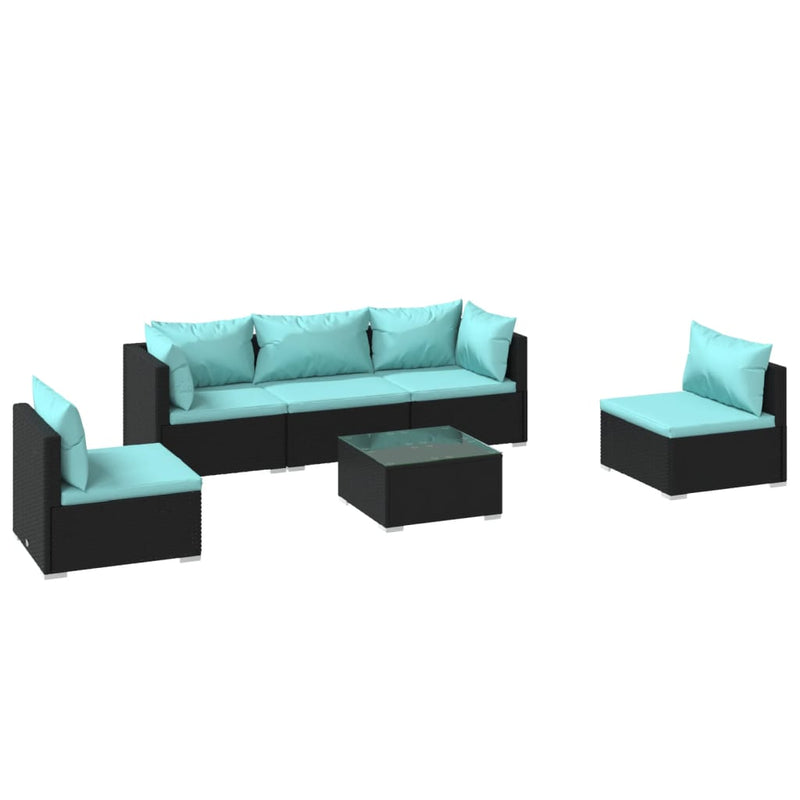 6 Piece Garden Lounge Set with Cushions Poly Rattan Black Payday Deals