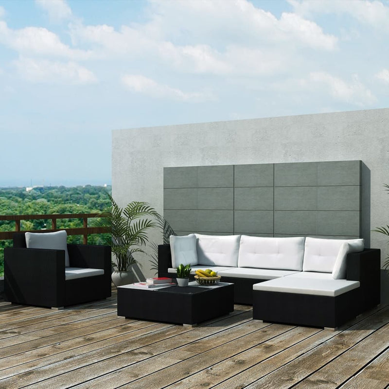 6 Piece Garden Lounge Set with Cushions Poly Rattan Black Payday Deals