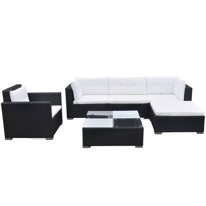 6 Piece Garden Lounge Set with Cushions Poly Rattan Black Payday Deals