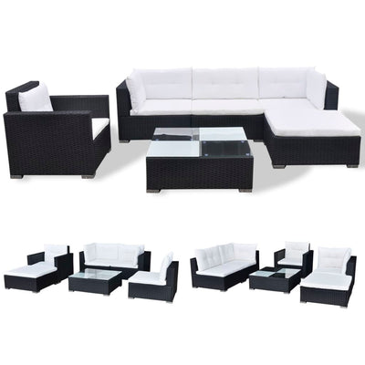 6 Piece Garden Lounge Set with Cushions Poly Rattan Black Payday Deals