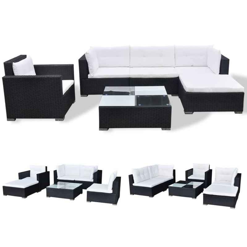 6 Piece Garden Lounge Set with Cushions Poly Rattan Black Payday Deals