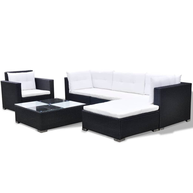 6 Piece Garden Lounge Set with Cushions Poly Rattan Black Payday Deals