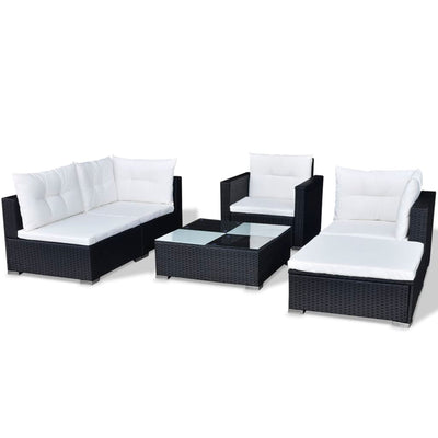 6 Piece Garden Lounge Set with Cushions Poly Rattan Black Payday Deals