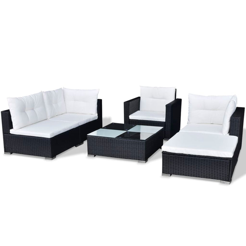 6 Piece Garden Lounge Set with Cushions Poly Rattan Black Payday Deals