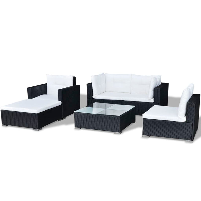 6 Piece Garden Lounge Set with Cushions Poly Rattan Black Payday Deals