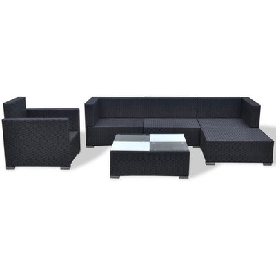 6 Piece Garden Lounge Set with Cushions Poly Rattan Black Payday Deals