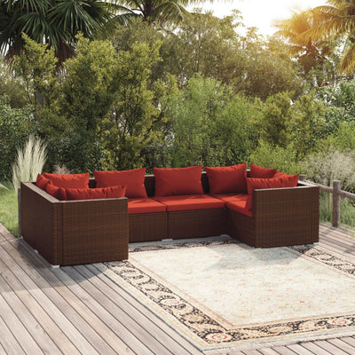 6 Piece Garden Lounge Set with Cushions Poly Rattan Brown