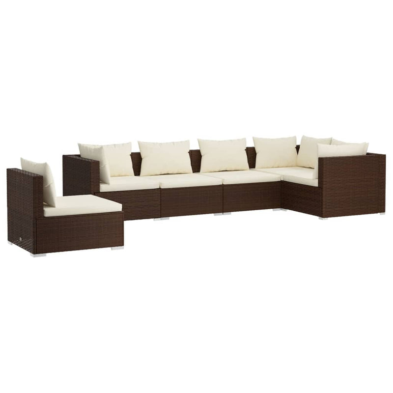 6 Piece Garden Lounge Set with Cushions Poly Rattan Brown Payday Deals