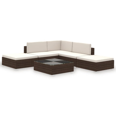 6 Piece Garden Lounge Set with Cushions Poly Rattan Brown Payday Deals