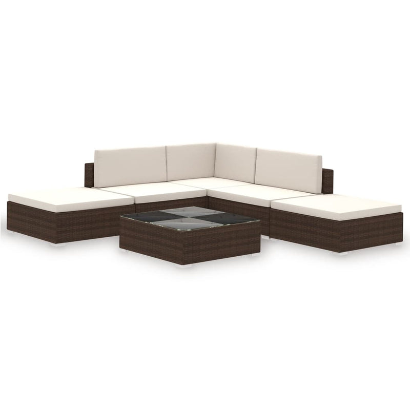 6 Piece Garden Lounge Set with Cushions Poly Rattan Brown Payday Deals
