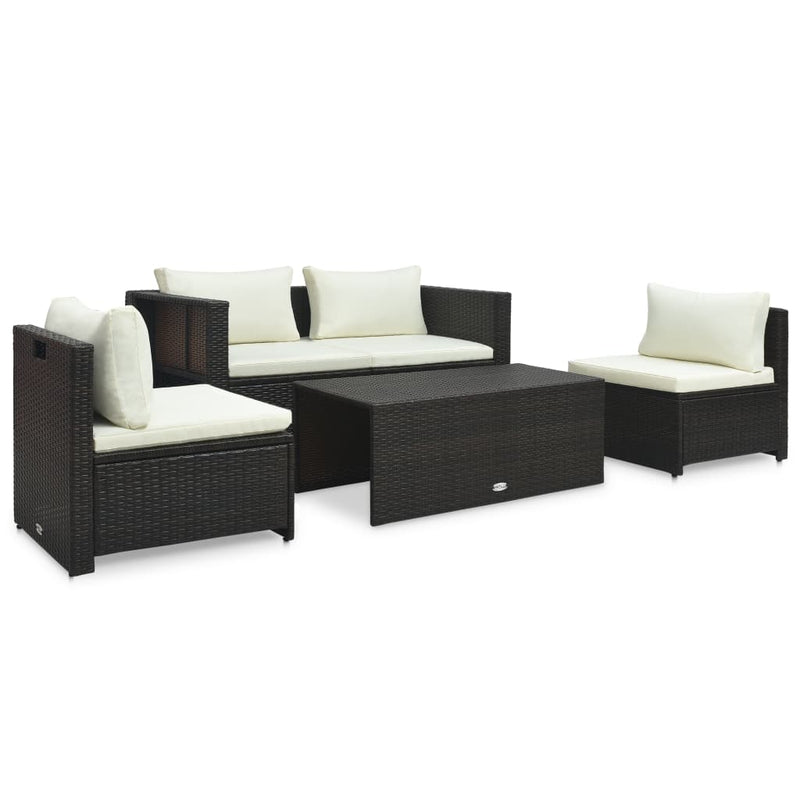 6 Piece Garden Lounge Set with Cushions Poly Rattan Brown Payday Deals