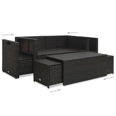 6 Piece Garden Lounge Set with Cushions Poly Rattan Brown Payday Deals