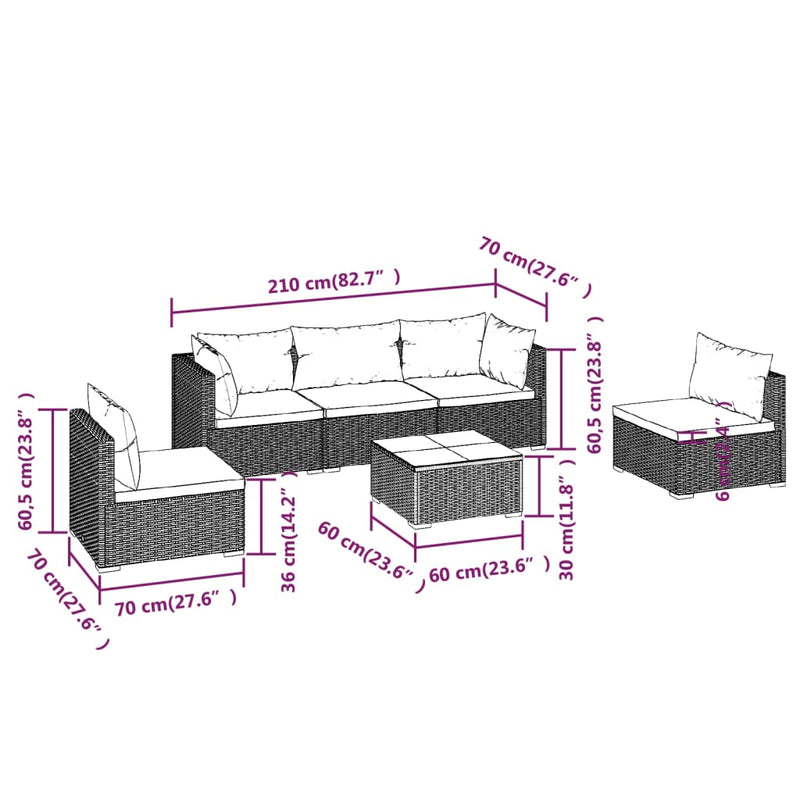 6 Piece Garden Lounge Set with Cushions Poly Rattan Brown Payday Deals