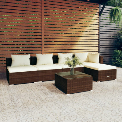 6 Piece Garden Lounge Set with Cushions Poly Rattan Brown Payday Deals