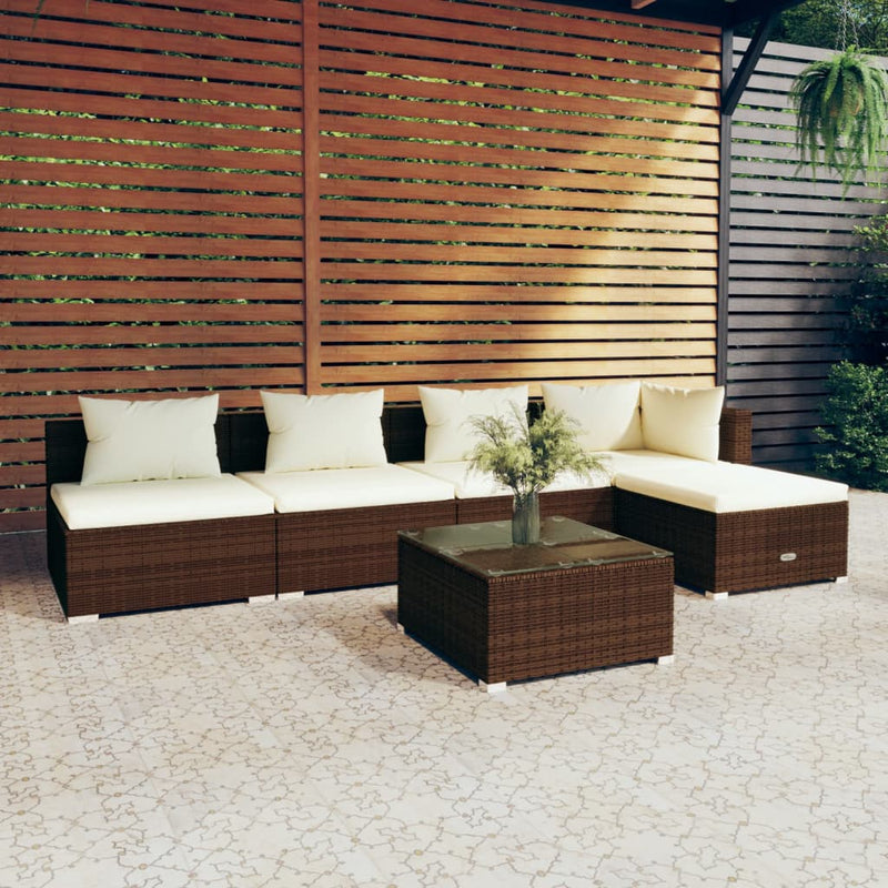 6 Piece Garden Lounge Set with Cushions Poly Rattan Brown Payday Deals