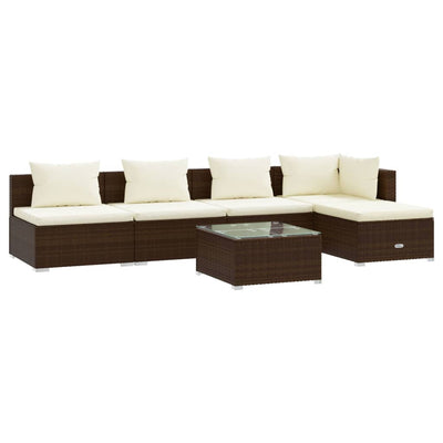 6 Piece Garden Lounge Set with Cushions Poly Rattan Brown Payday Deals