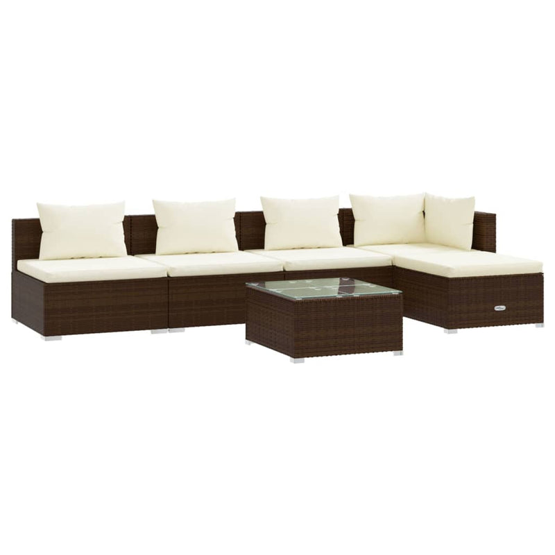 6 Piece Garden Lounge Set with Cushions Poly Rattan Brown Payday Deals