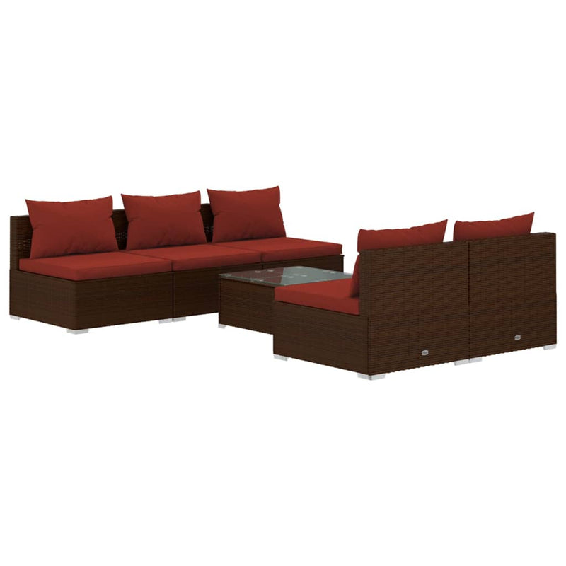 6 Piece Garden Lounge Set with Cushions Poly Rattan Brown Payday Deals