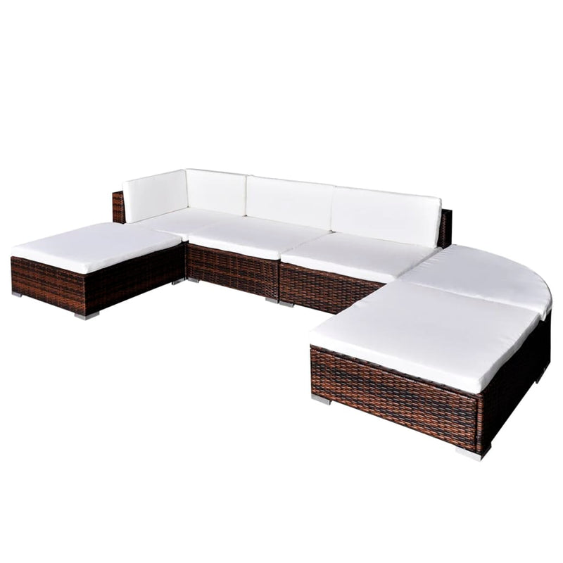 6 Piece Garden Lounge Set with Cushions Poly Rattan Brown Payday Deals