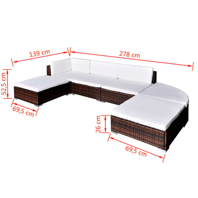 6 Piece Garden Lounge Set with Cushions Poly Rattan Brown Payday Deals