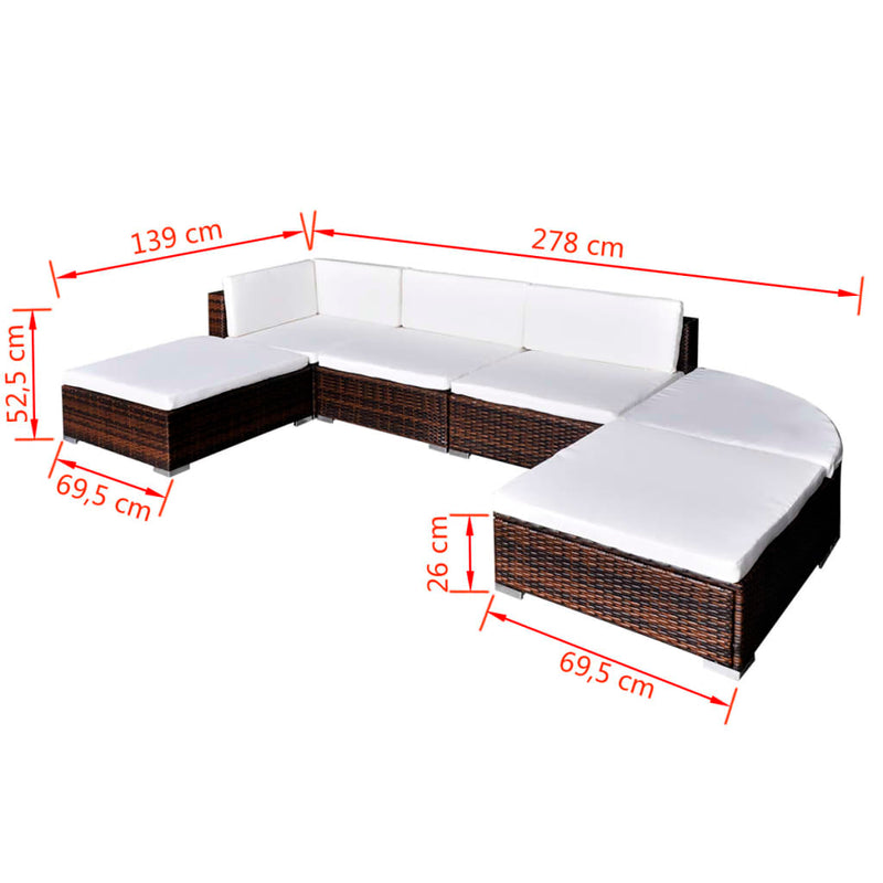 6 Piece Garden Lounge Set with Cushions Poly Rattan Brown Payday Deals