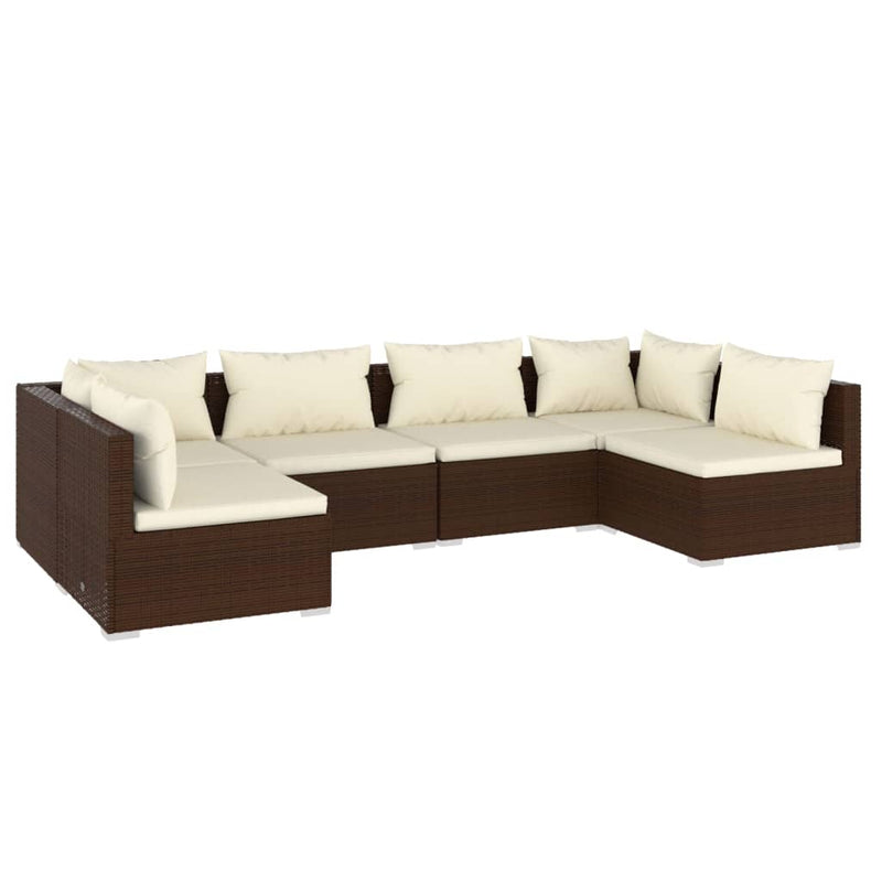 6 Piece Garden Lounge Set with Cushions Poly Rattan Brown Payday Deals
