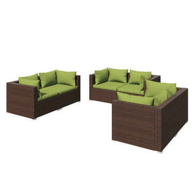 6 Piece Garden Lounge Set with Cushions Poly Rattan Brown Payday Deals