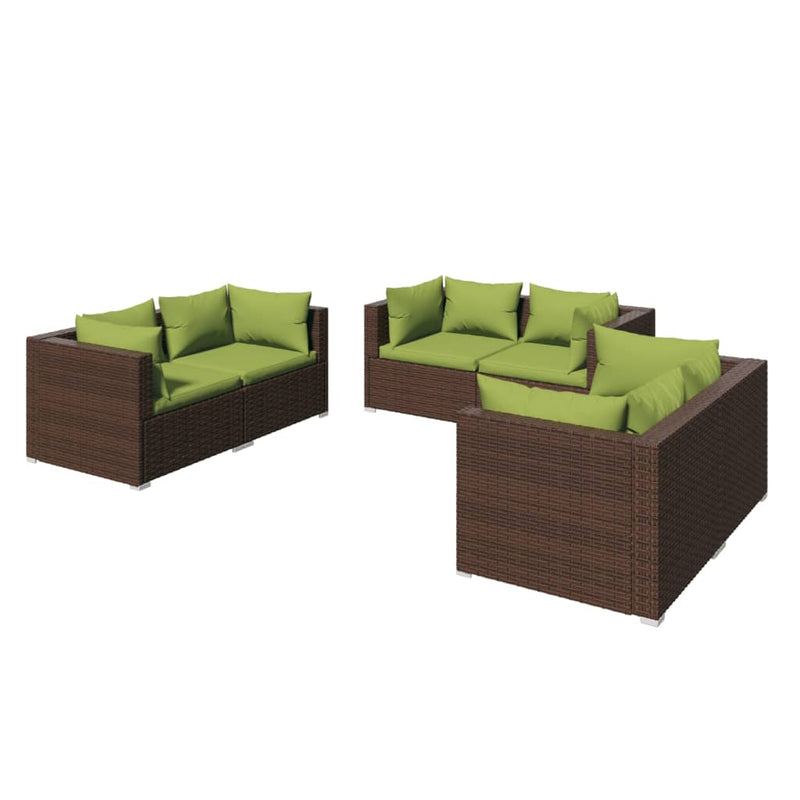 6 Piece Garden Lounge Set with Cushions Poly Rattan Brown Payday Deals