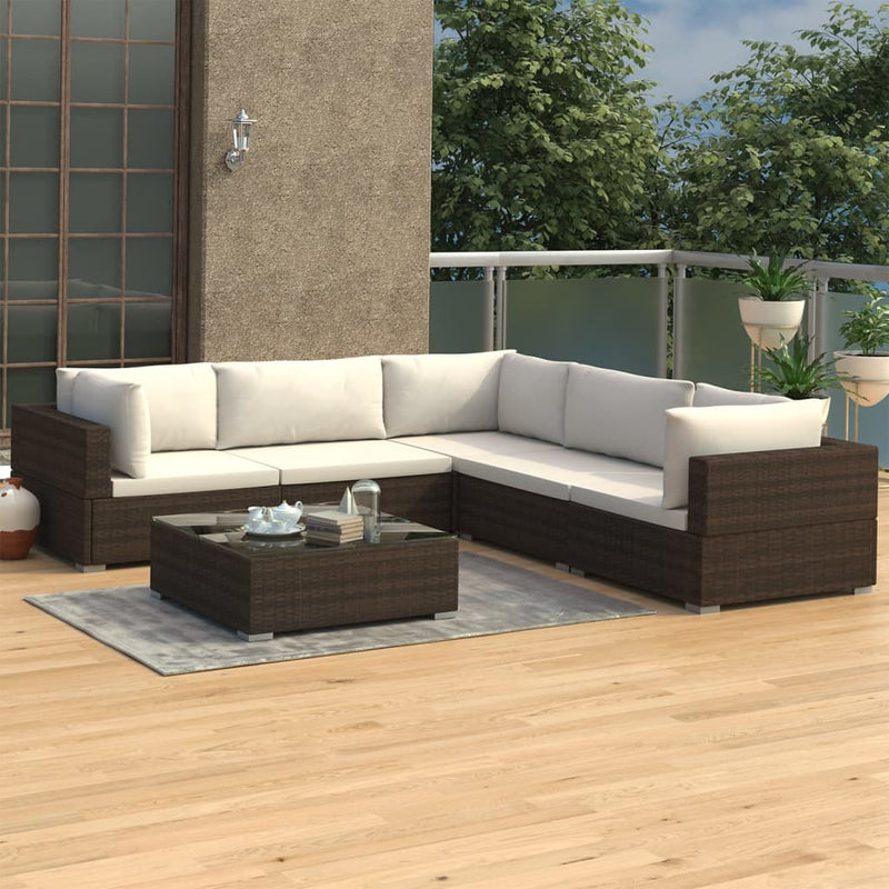 6 Piece Garden Lounge Set with Cushions Poly Rattan Brown Payday Deals