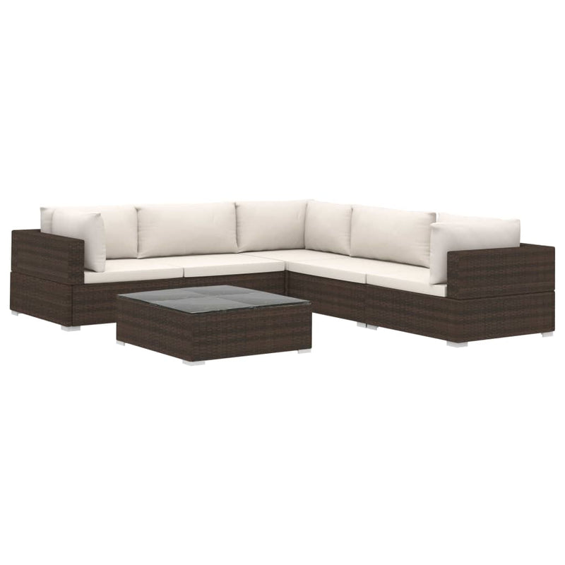 6 Piece Garden Lounge Set with Cushions Poly Rattan Brown Payday Deals