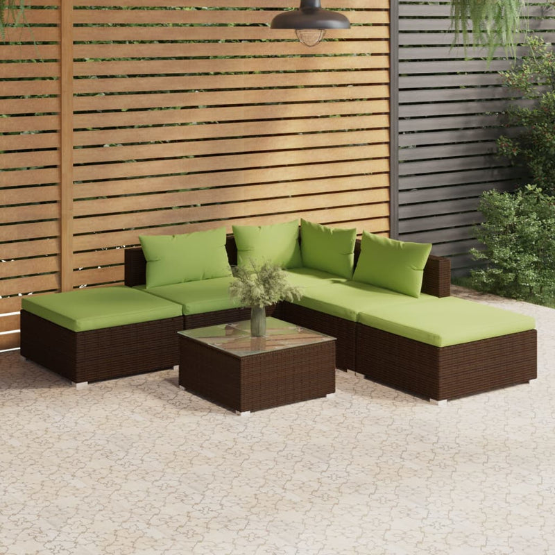 6 Piece Garden Lounge Set with Cushions Poly Rattan Brown Payday Deals