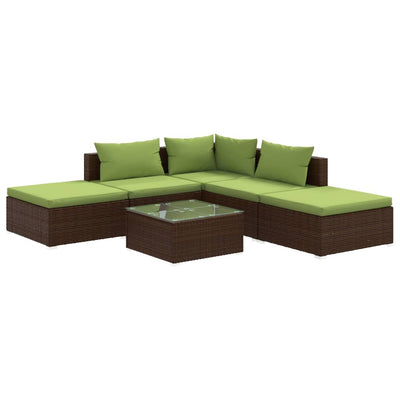 6 Piece Garden Lounge Set with Cushions Poly Rattan Brown Payday Deals