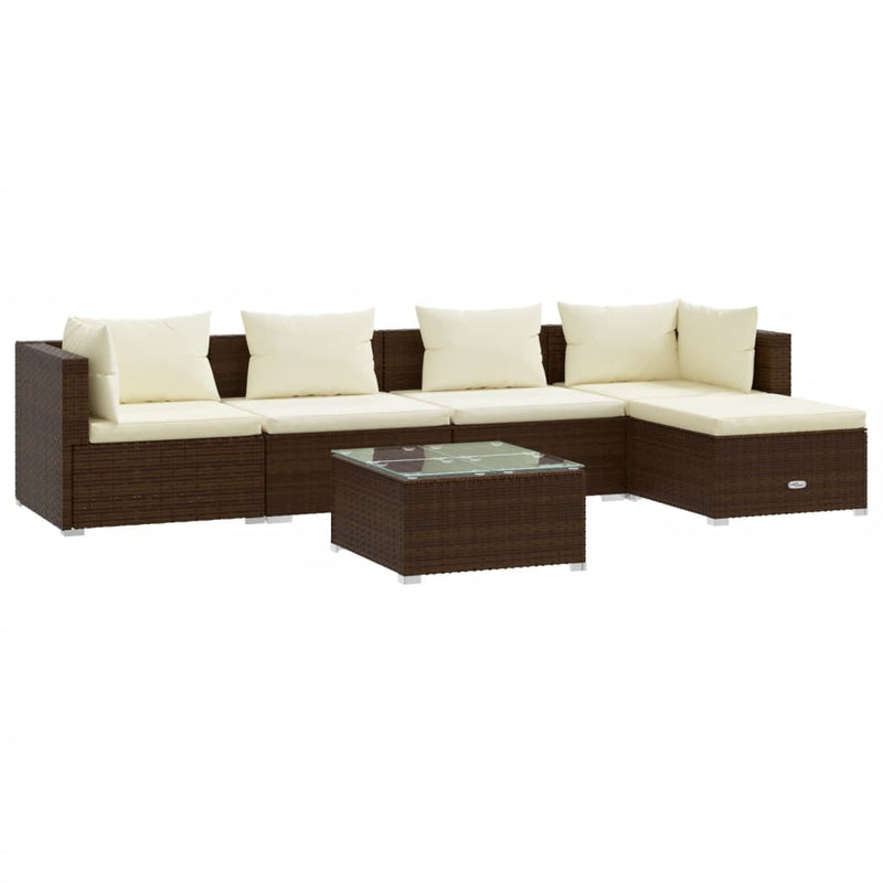 6 Piece Garden Lounge Set with Cushions Poly Rattan Brown Payday Deals