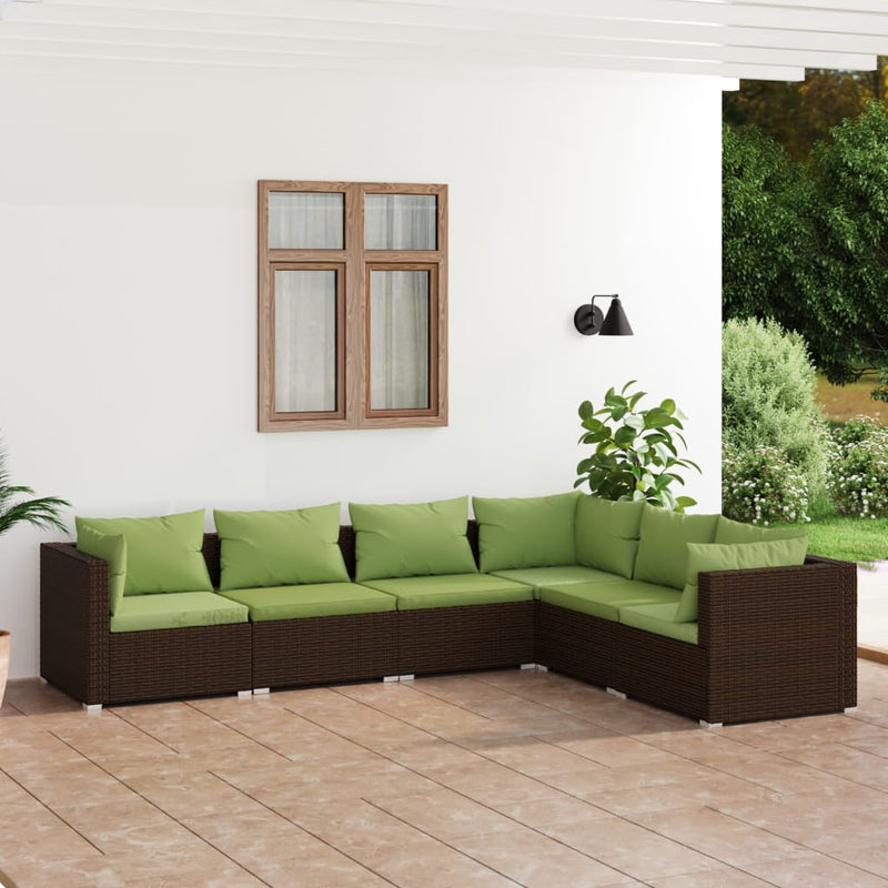 6 Piece Garden Lounge Set with Cushions Poly Rattan Brown Payday Deals