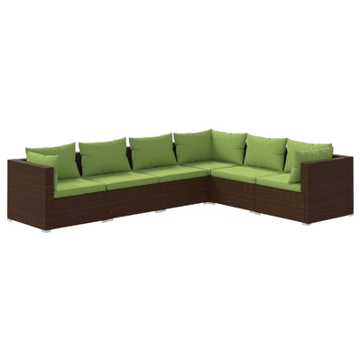 6 Piece Garden Lounge Set with Cushions Poly Rattan Brown Payday Deals
