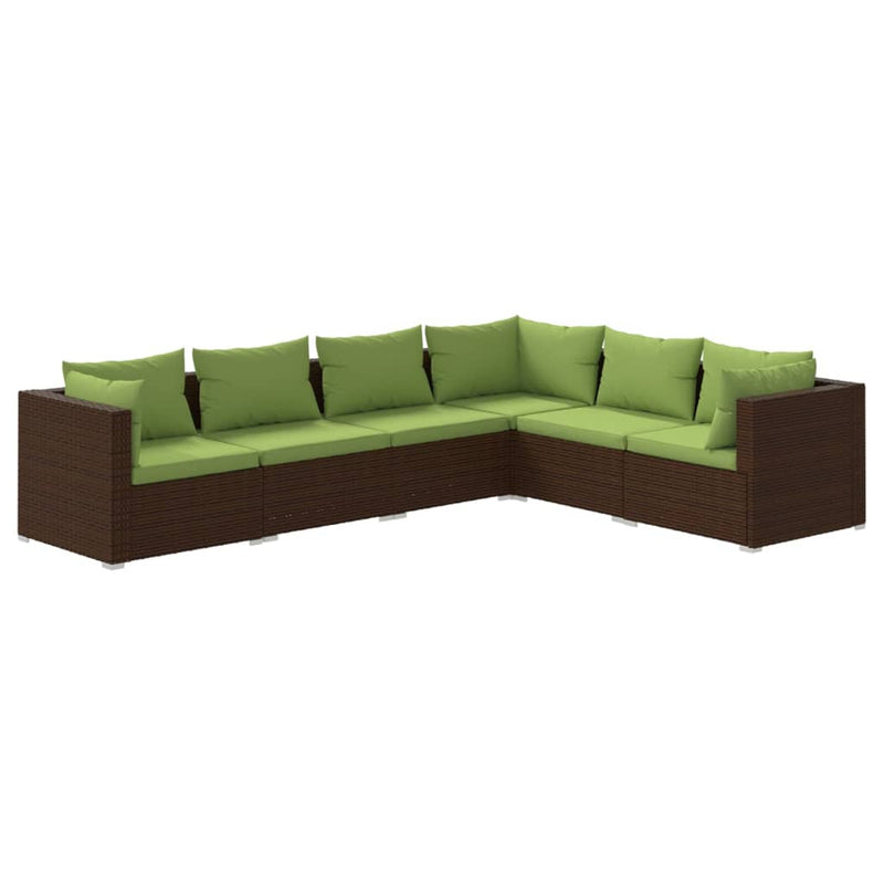 6 Piece Garden Lounge Set with Cushions Poly Rattan Brown Payday Deals