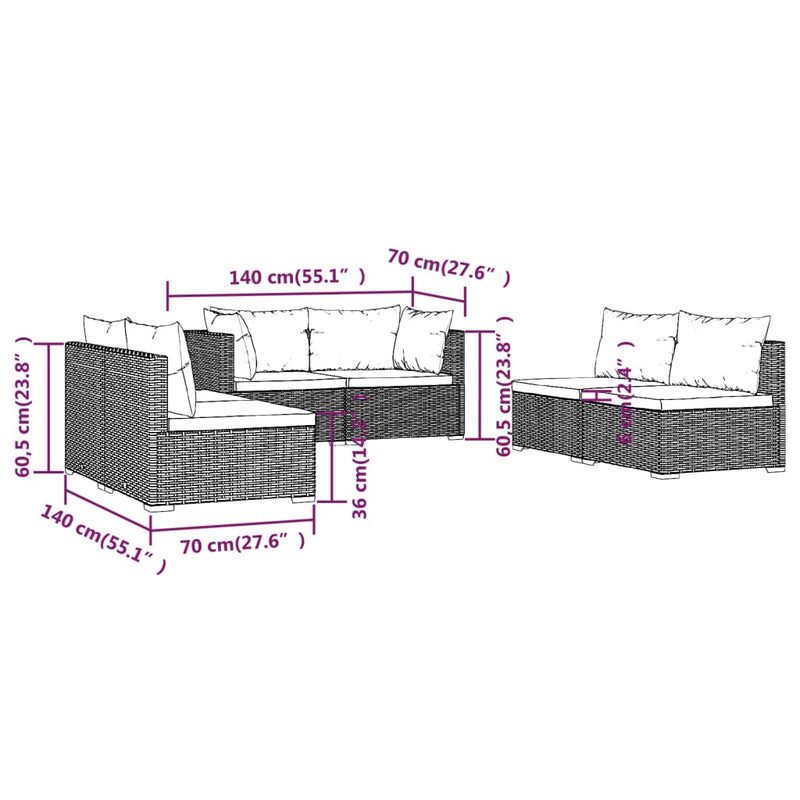 6 Piece Garden Lounge Set with Cushions Poly Rattan Brown Payday Deals