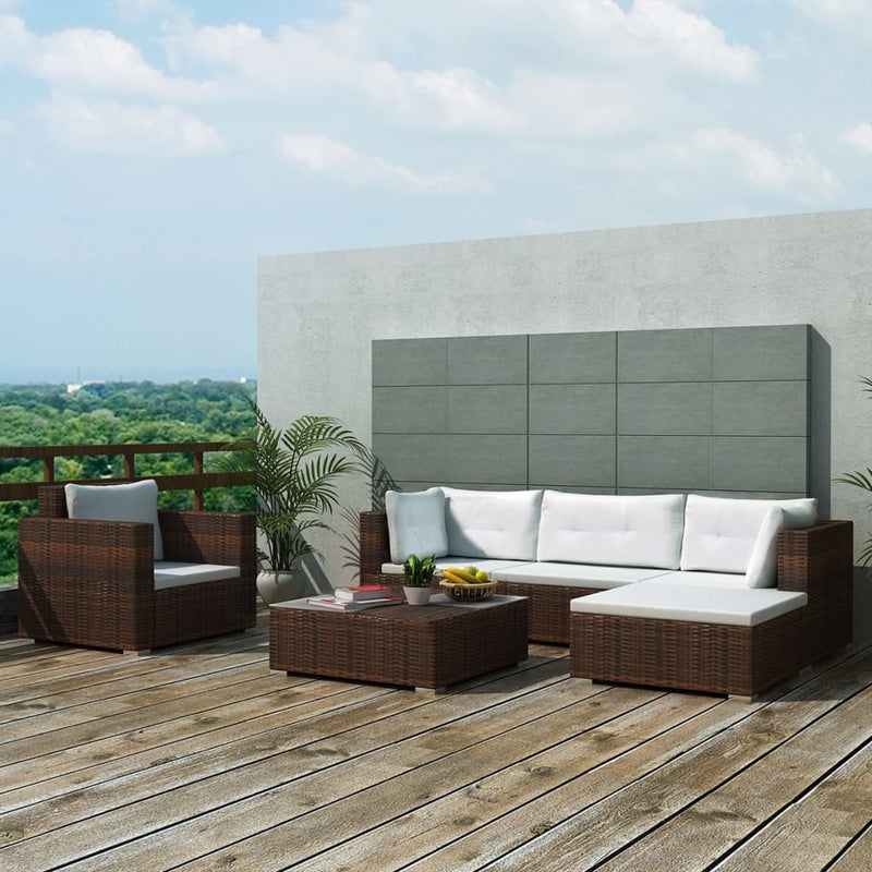 6 Piece Garden Lounge Set with Cushions Poly Rattan Brown Payday Deals