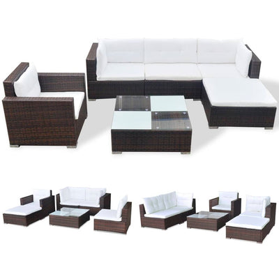 6 Piece Garden Lounge Set with Cushions Poly Rattan Brown Payday Deals